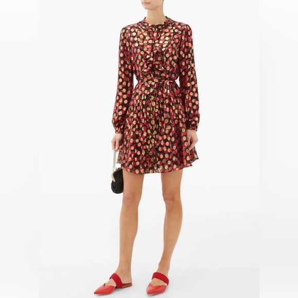 SALONI Tilly Floral-Print Polka-Dot Jacquard Dress 12 - Picture 1 of 16